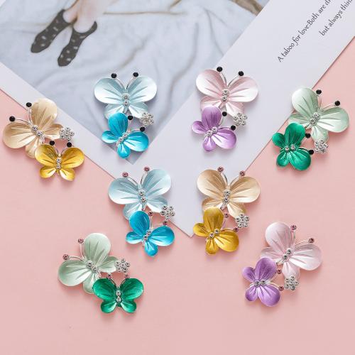 Hair Accessories DIY Findings, Tibetan Style, Butterfly, plated, with rhinestone, more colors for choice, nickel, lead & cadmium free, 33.70x47.30mm, Sold By PC