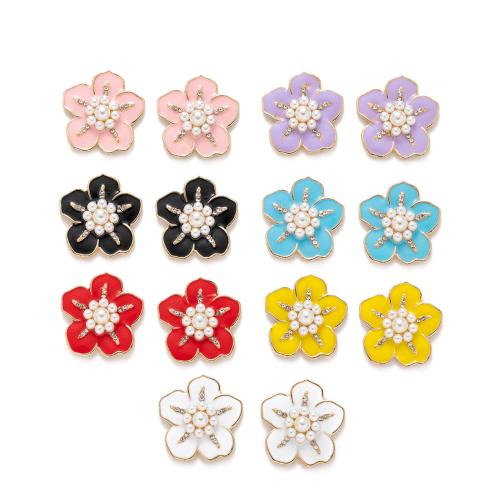 Hair Accessories DIY Findings, Tibetan Style, with Plastic Pearl, Flower, plated, enamel & with rhinestone, more colors for choice, nickel, lead & cadmium free, 26.30x26.30mm, Sold By PC