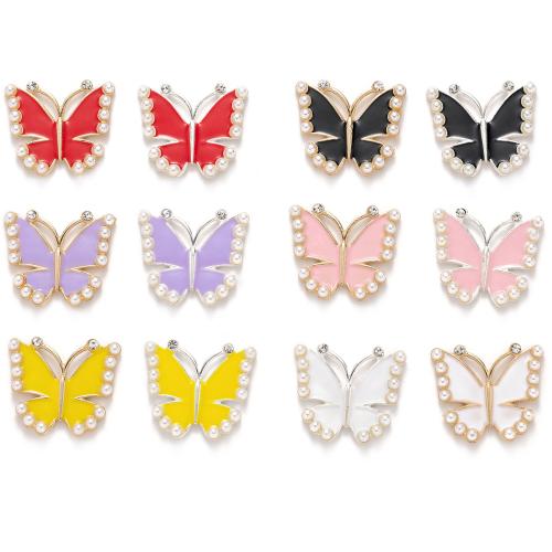 Hair Accessories DIY Findings, Tibetan Style, with Plastic Pearl, Butterfly, plated, enamel, more colors for choice, nickel, lead & cadmium free, 29.80x25.90mm, 10PCs/Bag, Sold By Bag