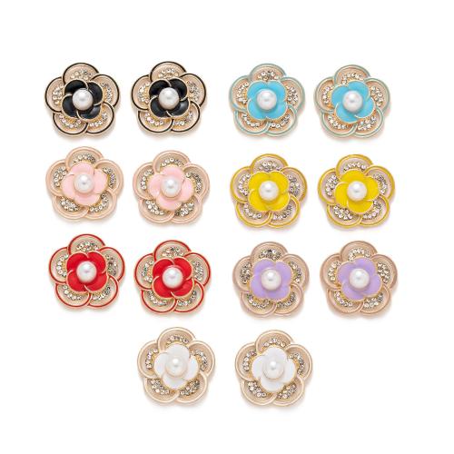 Hair Accessories DIY Findings, Tibetan Style, with Plastic Pearl, Flower, plated, enamel & with rhinestone, more colors for choice, nickel, lead & cadmium free, 26.10x26.10mm, Sold By PC
