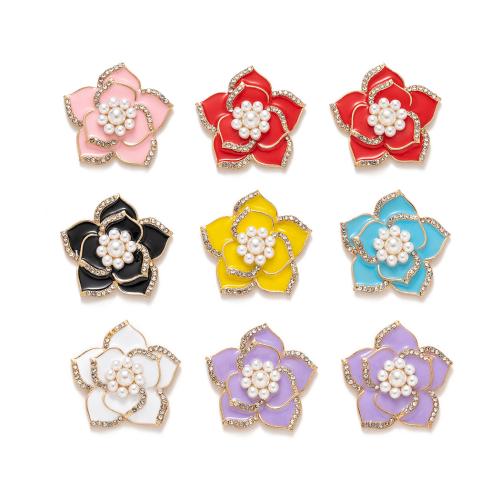Hair Accessories DIY Findings, Tibetan Style, with Plastic Pearl, Flower, plated, enamel & with rhinestone, more colors for choice, nickel, lead & cadmium free, 30x30mm, Sold By PC