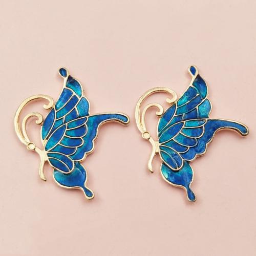 Tibetan Style Enamel Pendants, Butterfly, gold color plated, DIY, golden, nickel, lead & cadmium free, 38x49mm, 10PCs/Bag, Sold By Bag