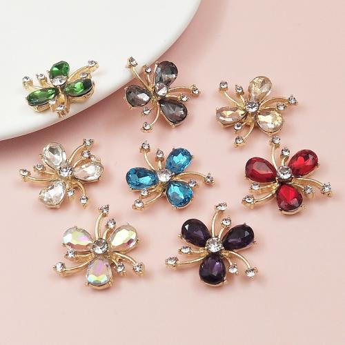 Hair Accessories DIY Findings, Tibetan Style, Flower, gold color plated, with rhinestone, more colors for choice, nickel, lead & cadmium free, 25x27mm, 10PCs/Bag, Sold By Bag