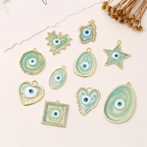 Evil Eye Pendants, Tibetan Style, plated, DIY & different designs for choice & enamel, green, nickel, lead & cadmium free, 10PCs/Bag, Sold By Bag