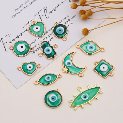 Evil Eye Connector, Tibetan Style, plated, DIY & different designs for choice & enamel, green, nickel, lead & cadmium free, 10PCs/Bag, Sold By Bag