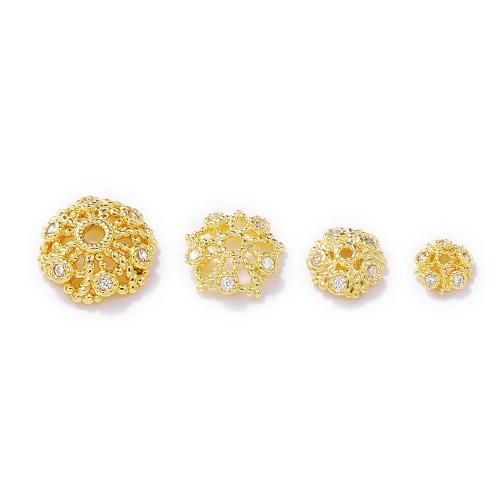 Brass Bead Cap, real gold plated, DIY & different styles for choice & micro pave cubic zirconia, Crystal Gold, Sold By PC