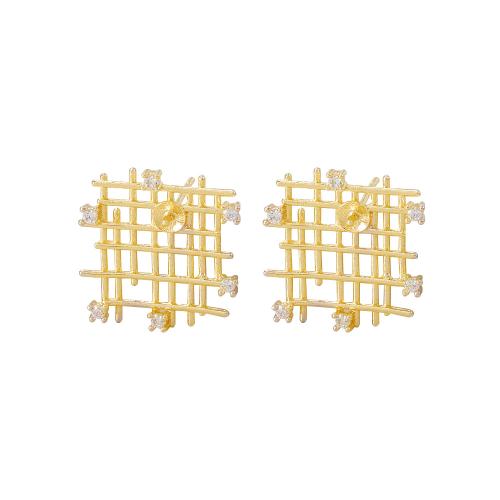 Brass Earring Stud Component, real gold plated, DIY & micro pave cubic zirconia, golden, 10x10mm, Sold By Pair