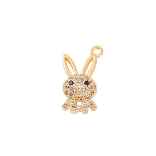 Cubic Zirconia Micro Pave Brass Pendant, Rabbit, real gold plated, DIY & micro pave cubic zirconia, golden, 9x17mm, Sold By PC