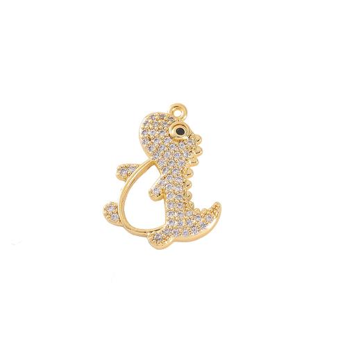 Cubic Zirconia Micro Pave Brass Pendant, Dinosaur, real gold plated, DIY & micro pave cubic zirconia, golden, 14x18mm, Sold By PC