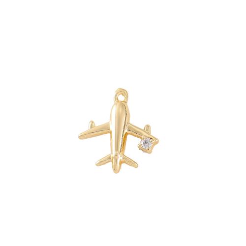 Cubic Zirconia Micro Pave Brass Pendant, Airplane, real gold plated, DIY & micro pave cubic zirconia, golden, 10x11mm, Sold By PC