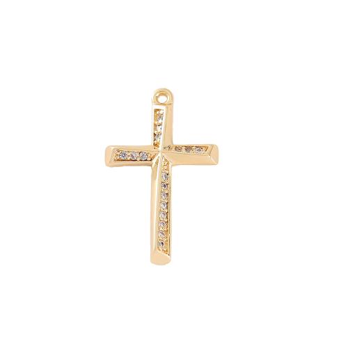 Цирконий Micro Pave латунь подвеска, Латунь, Kресты, плакированный настоящим золотом, DIY & инкрустированное микро кубического циркония, Золотой, 13x21mm, продается PC