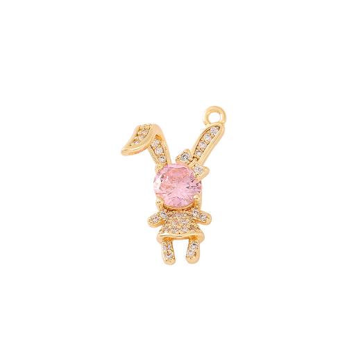 Cubic Zirconia Micro Pave Brass Pendant, Rabbit, real gold plated, DIY & micro pave cubic zirconia, more colors for choice, 15x20mm, Sold By PC
