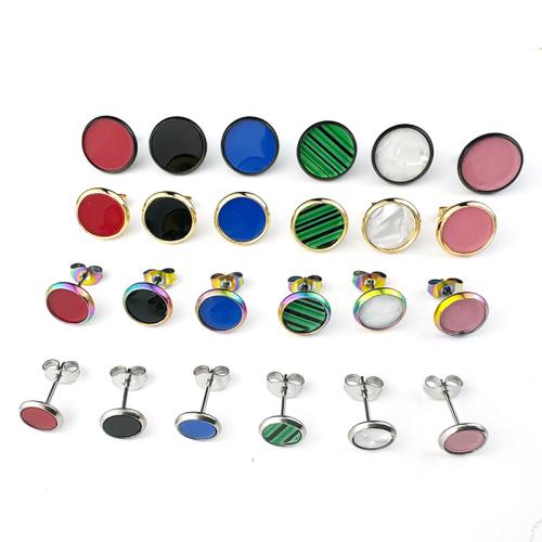 Stainless Steel Stud Earrings, 304 Stainless Steel, with Gemstone & Acrylic, plated, different size for choice & for woman, more colors for choice, Sold By PC