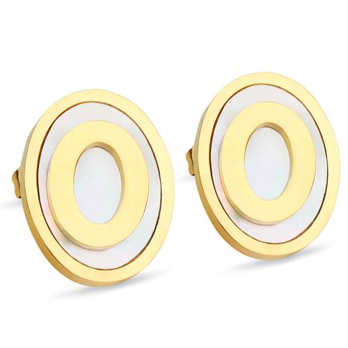 Stainless Steel Stud Earrings, 304 Stainless Steel, with Shell, for woman, golden, Sold By Pair