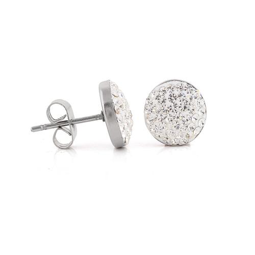 Stainless Steel Stud Earrings, 304 Stainless Steel, micro pave cubic zirconia & for woman, white, 14x7x3mm, Sold By Pair