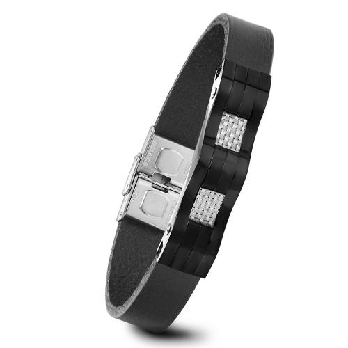 Titanium Steel Bracelet & Bangle, with leather cord, Unisex, more colors for choice, Sold By PC