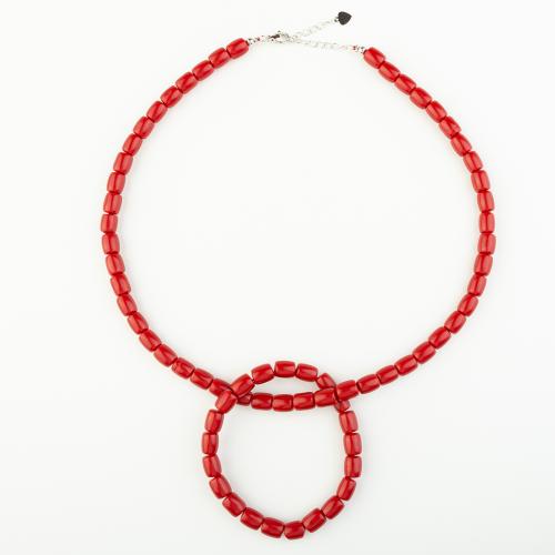 Синтетический коралл Ожерелье, с Латунь, Народный стиль & Мужская, красный, длина:Приблизительно 32 см, продается PC