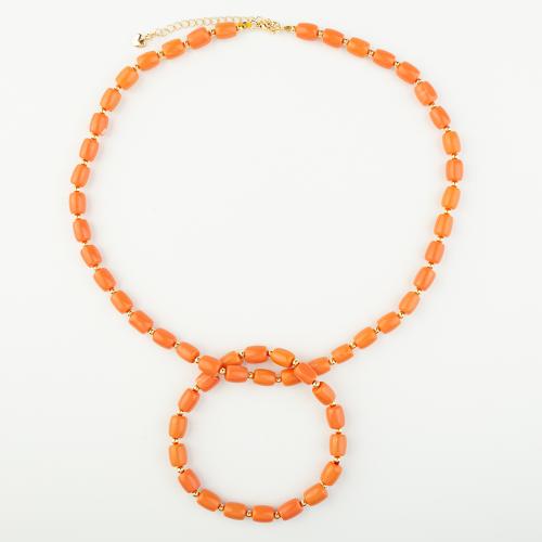 Синтетический коралл Ожерелье, с Латунь, Народный стиль & Мужская, оранжевый, длина:Приблизительно 32 см, продается PC