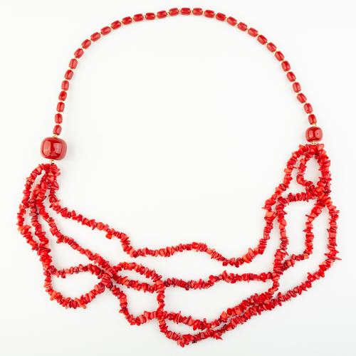 corail synthétique collier, style folk & unisexe, rouge, Longueur:Environ 47 cm, Vendu par PC