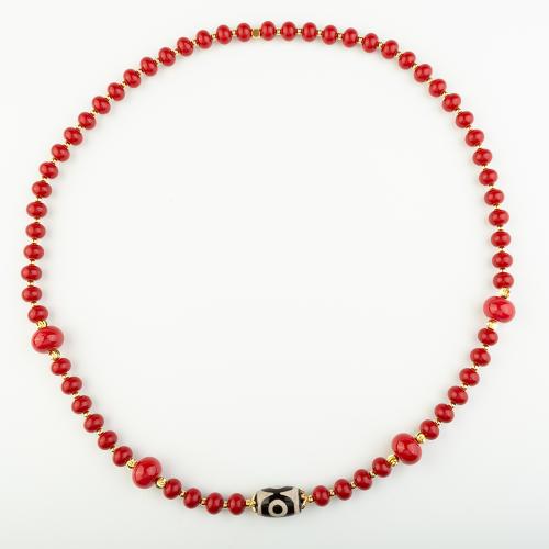 Синтетический коралл Ожерелье, с Латунь, Народный стиль & Мужская, красный, длина:Приблизительно 38 см, продается PC