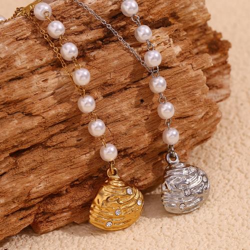 Stainless Steel Jewelry Necklace, 304 Stainless Steel, with Plastic Pearl, with 5cm extender chain, fashion jewelry & for woman & with rhinestone, more colors for choice, Length:Approx 40 cm, Sold By PC