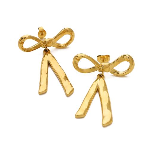 Stainless Steel Drop Earring, 304 Stainless Steel, Bowknot, 18K gold plated, fashion jewelry & for woman, golden, 40x29.50mm, Sold By Pair