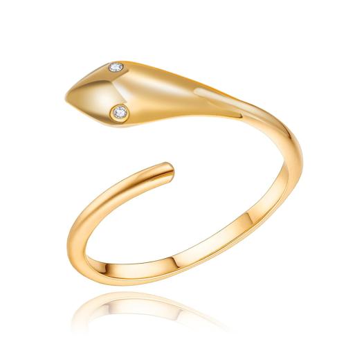 Rhinestone Stainless Steel Finger Ring, 304 Stainless Steel, Snake, 18K gold plated, fashion jewelry & for woman & with rhinestone, golden, Sold By PC