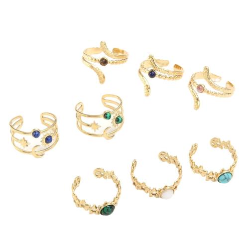 Edelstahl Ringe, 304 Edelstahl, mit Naturstein, Modeschmuck & verschiedene Stile für Wahl & für Frau, goldfarben, diameter 17mm, verkauft von PC