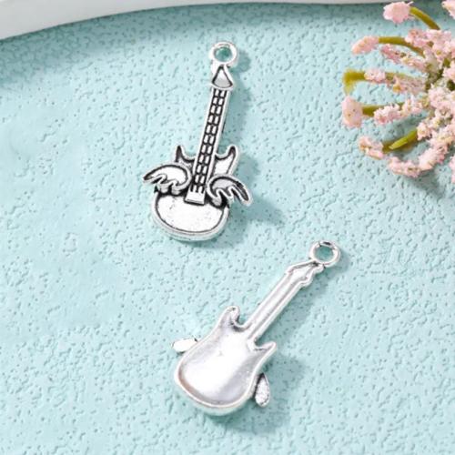 Musical Instrument Shaped Tibetan Style Pendants, Guitar, silver color plated, DIY, nickel, lead & cadmium free, 31x20mm, Approx 100PCs/Bag, Sold By Bag