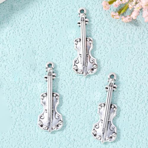 Musical Instrument Shaped Tibetan Style Pendants, Guitar, silver color plated, DIY, nickel, lead & cadmium free, 30x11mm, Approx 100PCs/Bag, Sold By Bag