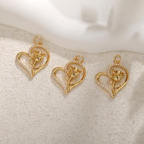 Cubic Zirconia Micro Pave Brass Pendant, Heart, gold color plated, DIY & micro pave cubic zirconia & for woman, nickel, lead & cadmium free, 20x20mm, Sold By PC