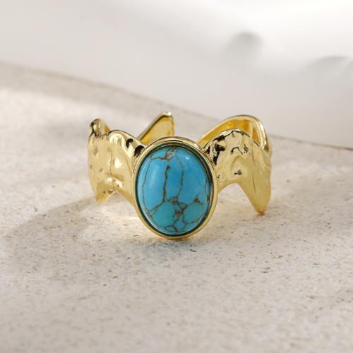 Brass Finger Ring, with turquoise, gold color plated, Adjustable & for woman, nickel, lead & cadmium free, Sold By PC