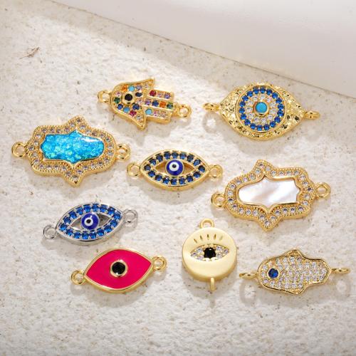 Evil Eye Connector, Brass, gold color plated, evil eye pattern & different size for choice & micro pave cubic zirconia & enamel & 1/1 loop, more colors for choice, nickel, lead & cadmium free, Sold By PC