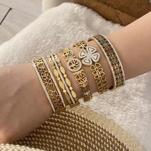 Stainless Steel Bangle, 304 Stainless Steel, gold color plated, different styles for choice & for woman & with rhinestone, more colors for choice, Sold By PC