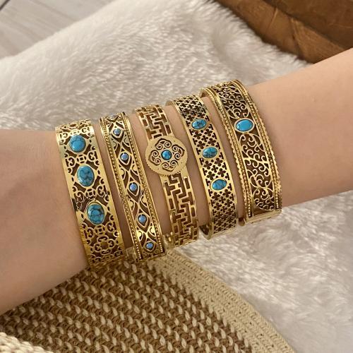 Stainless Steel Bangle, 304 Stainless Steel, with turquoise, gold color plated, different styles for choice & for woman, more colors for choice, Sold By PC
