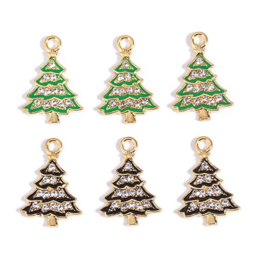 Tibetan Style Enamel Pendants, Christmas Tree, gold color plated, DIY & micro pave cubic zirconia, more colors for choice, nickel, lead & cadmium free, 15x23mm, 100PCs/Bag, Sold By Bag