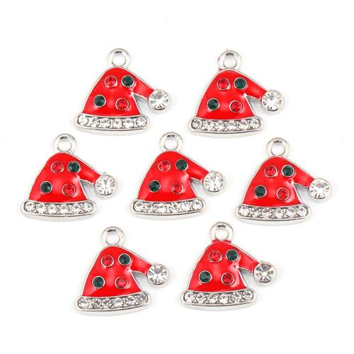 Tibetan Style Enamel Pendants, Christmas Hat, plated, DIY & with rhinestone, more colors for choice, nickel, lead & cadmium free, 15x14mm, 100PCs/Bag, Sold By Bag