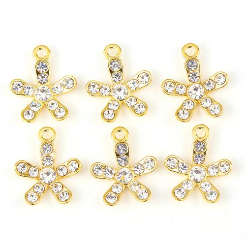 Tibetan Style Flower Pendants, gold color plated, DIY & with rhinestone, nickel, lead & cadmium free, 17x19mm, 100PCs/Bag, Sold By Bag