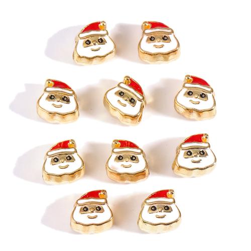 Tibetan Style Jewelry Beads, Santa Claus, gold color plated, DIY & enamel, nickel, lead & cadmium free, 10x10mm, 100PCs/Bag, Sold By Bag