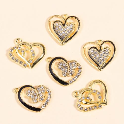 Tibetan Style Rhinestone Pendants, Heart, gold color plated, DIY & different styles for choice & with rhinestone, more colors for choice, nickel, lead & cadmium free, 17x18mm, 100PCs/Bag, Sold By Bag