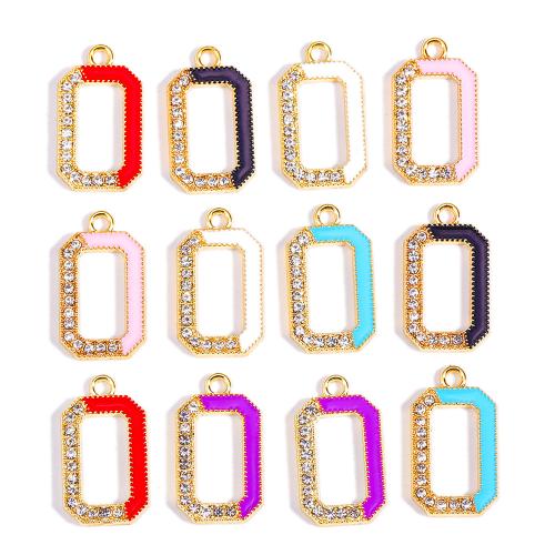 Tibetan Style Enamel Pendants, Rectangle, gold color plated, DIY & with rhinestone, more colors for choice, nickel, lead & cadmium free, 12x21mm, 100PCs/Bag, Sold By Bag