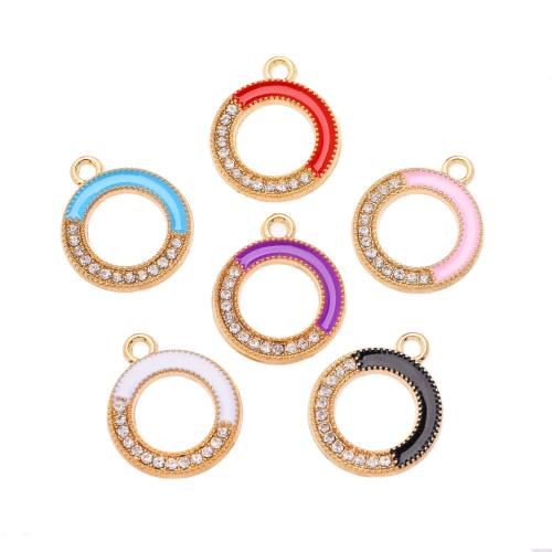 Tibetan Style Enamel Pendants, Round, plated, DIY & with rhinestone, more colors for choice, nickel, lead & cadmium free, 17x21mm, 100PCs/Bag, Sold By Bag