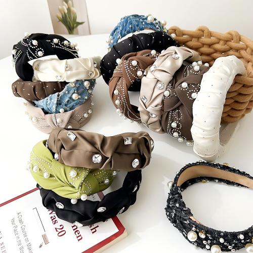 Hair Bands, Cloth, with Plastic Pearl, fashion jewelry & different designs for choice & with rhinestone, more colors for choice, Sold By PC