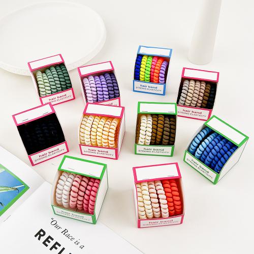 Phone Wire Hair Elastic, Plastic, with Paper, fashion jewelry, more colors for choice, 50x50x50mm, 6PCs/Box, Sold By Box