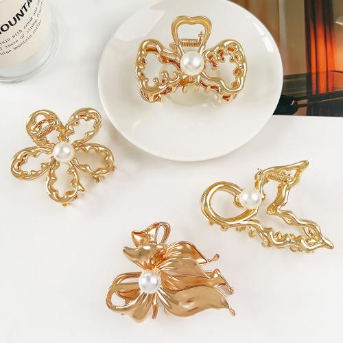 Hair Claw Clips, Tibetan Style, with Plastic Pearl, gold color plated, fashion jewelry & different designs for choice, golden, nickel, lead & cadmium free, Sold By PC