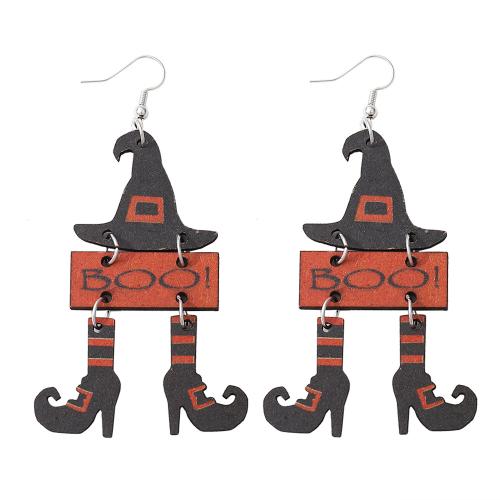 Wood Drop Earring, with 304 Stainless Steel, printing, Halloween Design & for woman & double-sided, 90x45mm, Sold By Pair