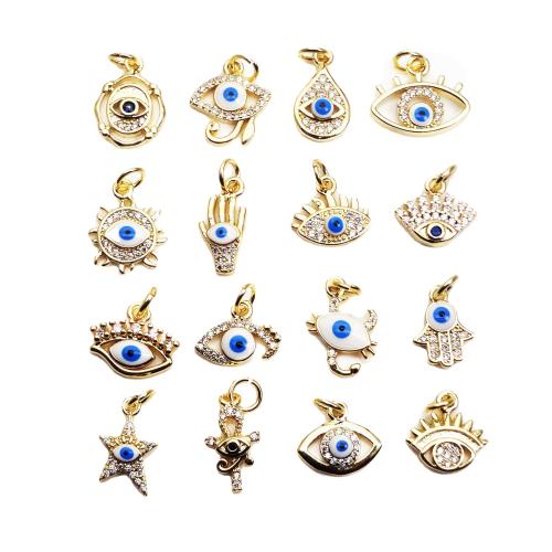 Дурной глаз ожерелье ювелирных изделий, Латунь, плакирован золотом, DIY & разные стили для выбора & инкрустированное микро кубического циркония, продается PC