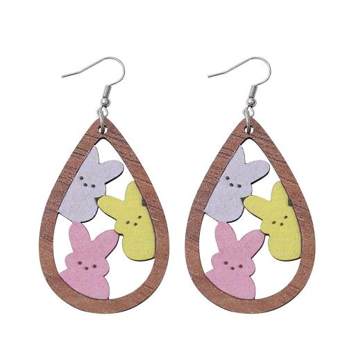 Wood Earring, Teardrop, printing, different styles for choice & for woman & hollow, Sold By Pair