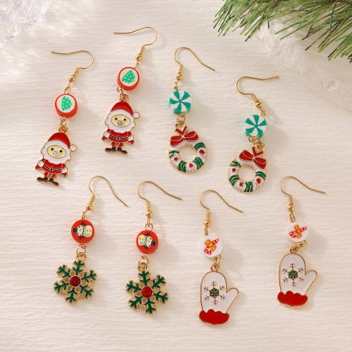 Christmas Earrings, Tibetan Style, Christmas Design & different styles for choice & for woman & enamel, golden, Sold By Pair