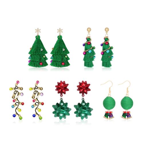 Christmas Earrings, Tibetan Style, with Cotton Thread, Christmas Design & different styles for choice & for woman, Sold By Pair